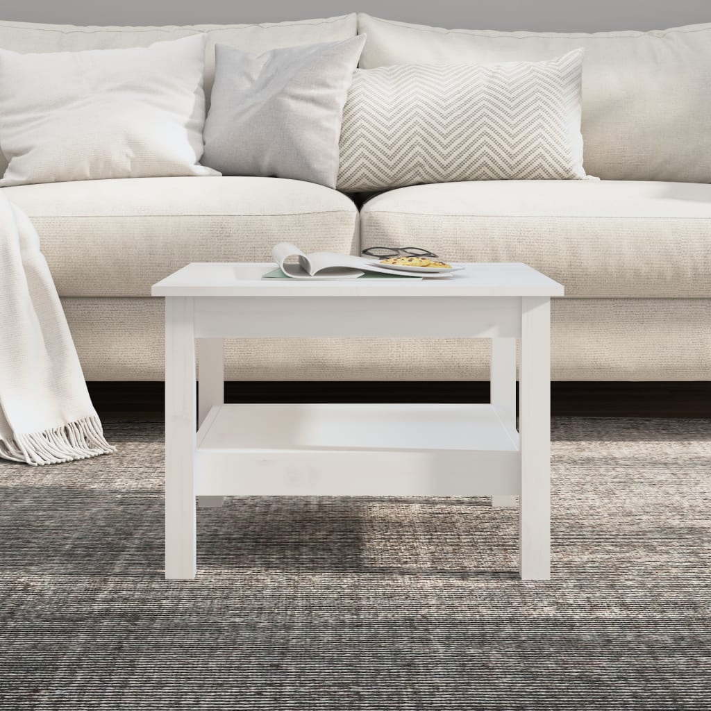Table basse blanche 55x55x40 cm en bois de pin massif