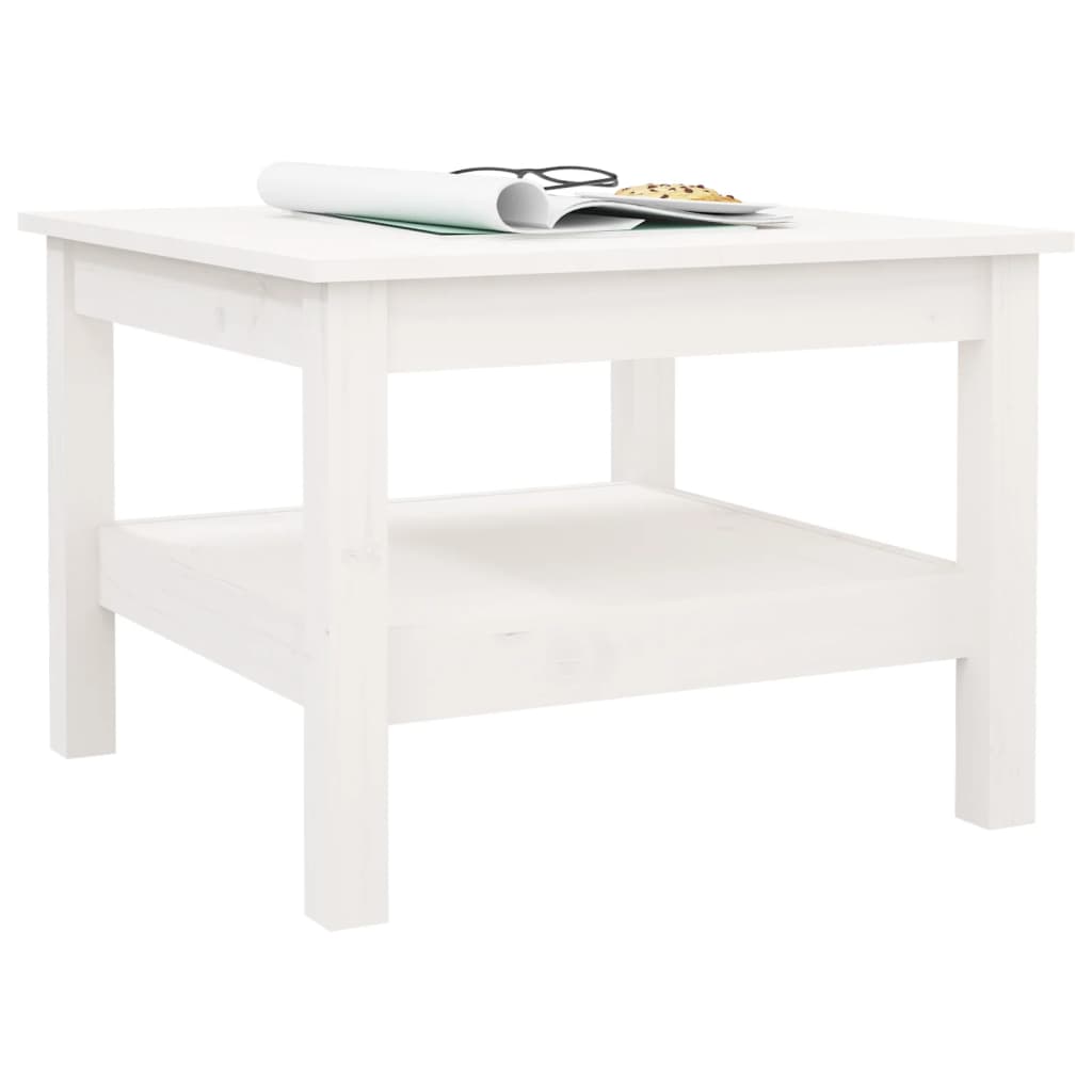 Table basse blanche 55x55x40 cm en bois de pin massif