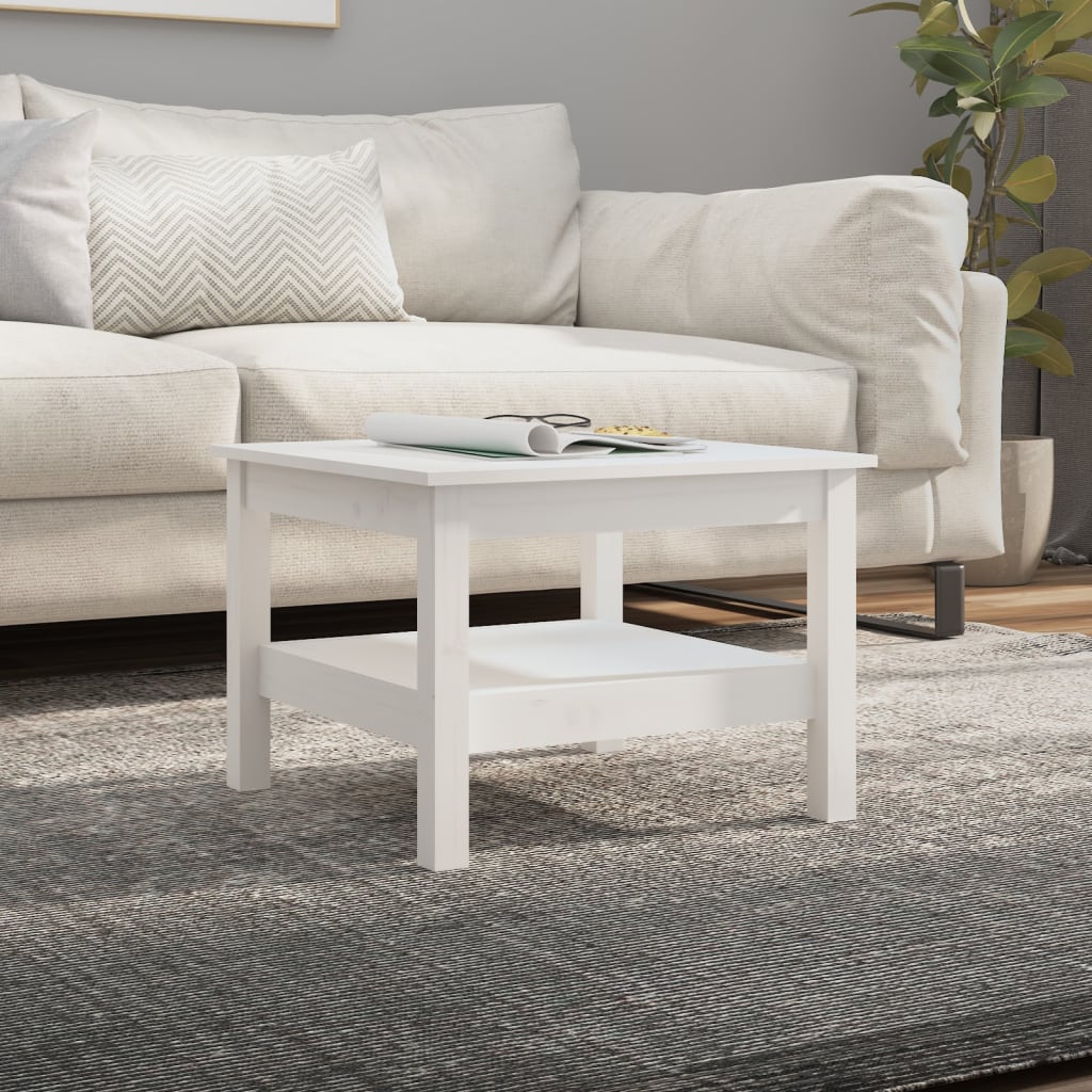 Table basse blanche 55x55x40 cm en bois de pin massif