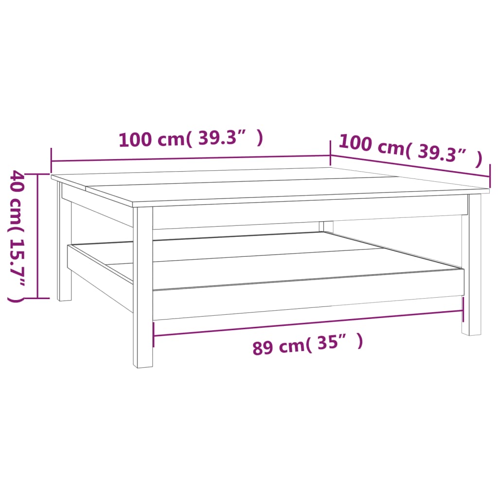 Coffee Table White 100x100x40 cm Solid Pine