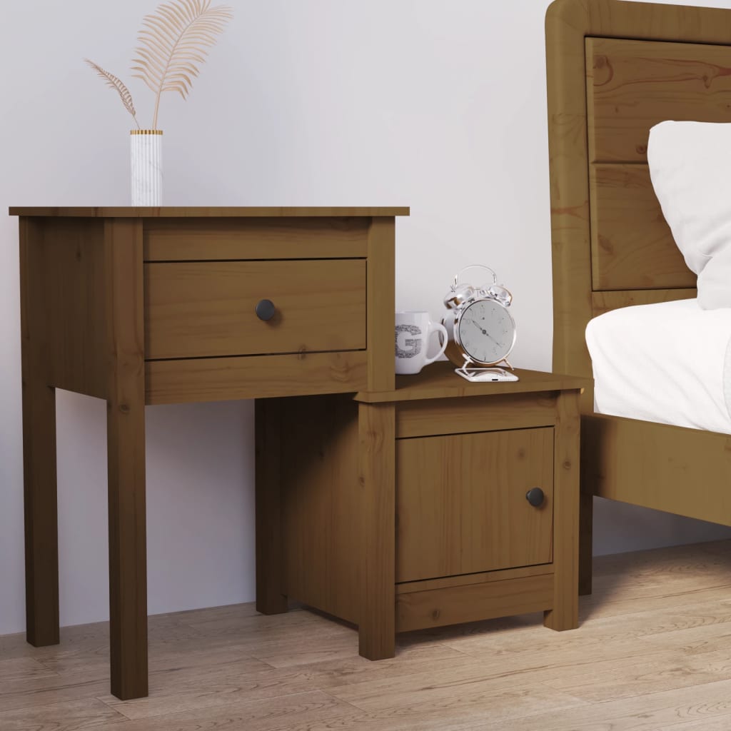 Bedside table honey brown 79.5x38x65.5 cm solid pine wood