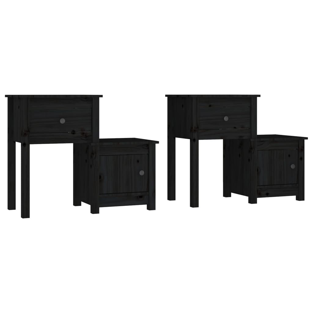 Tables de chevet 2 pcs Noir 79,5x38x65,5 cm bois de pin massif