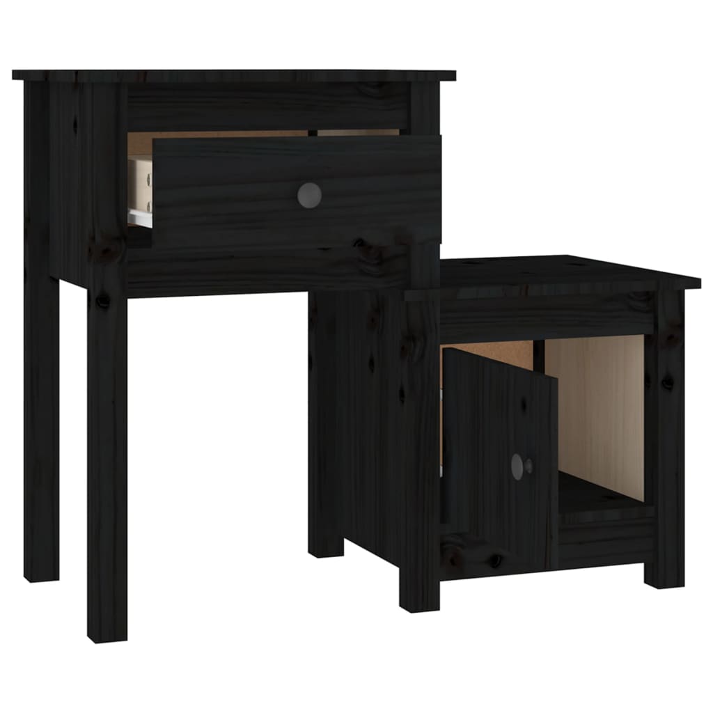 Tables de chevet 2 pcs Noir 79,5x38x65,5 cm bois de pin massif
