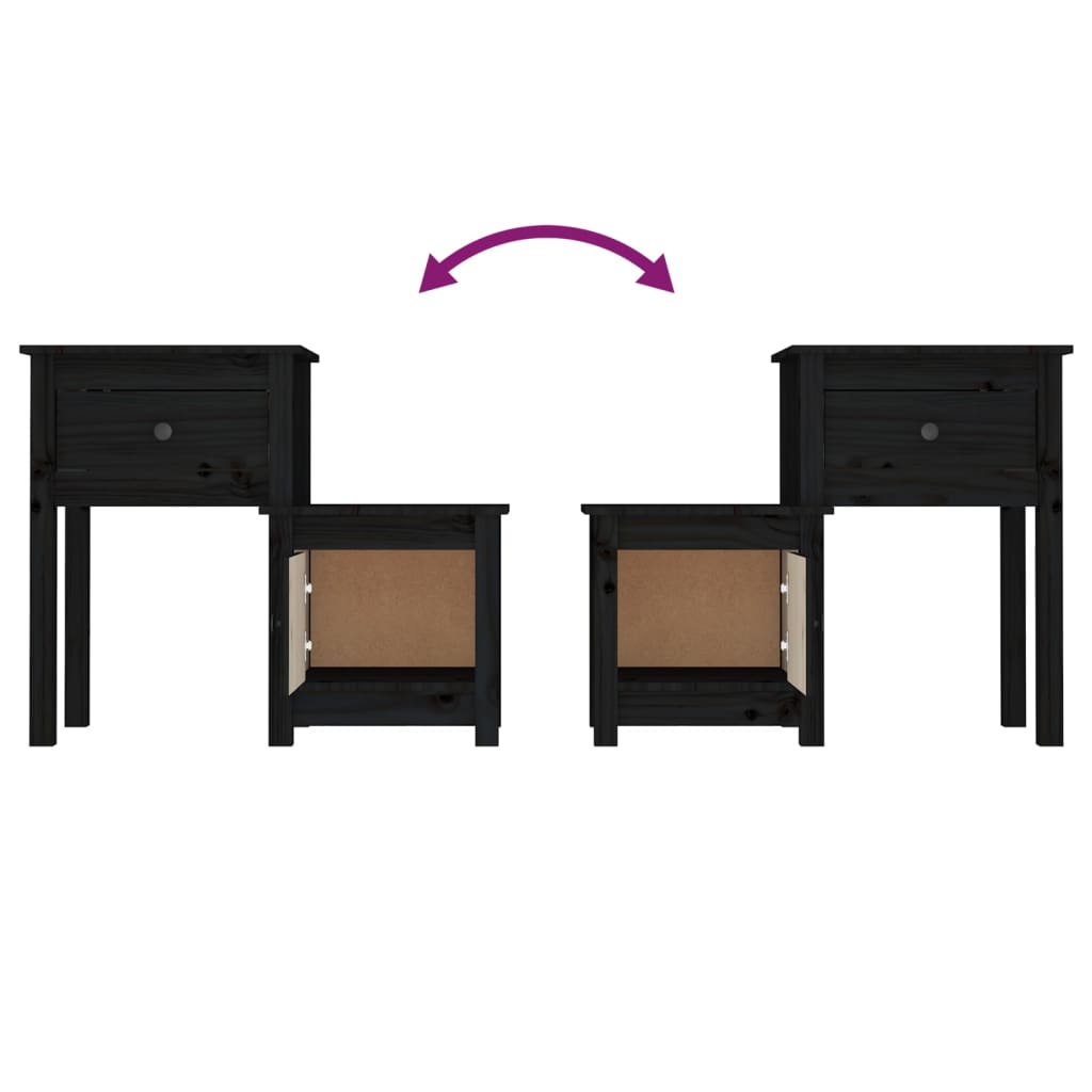 Tables de chevet 2 pcs Noir 79,5x38x65,5 cm bois de pin massif