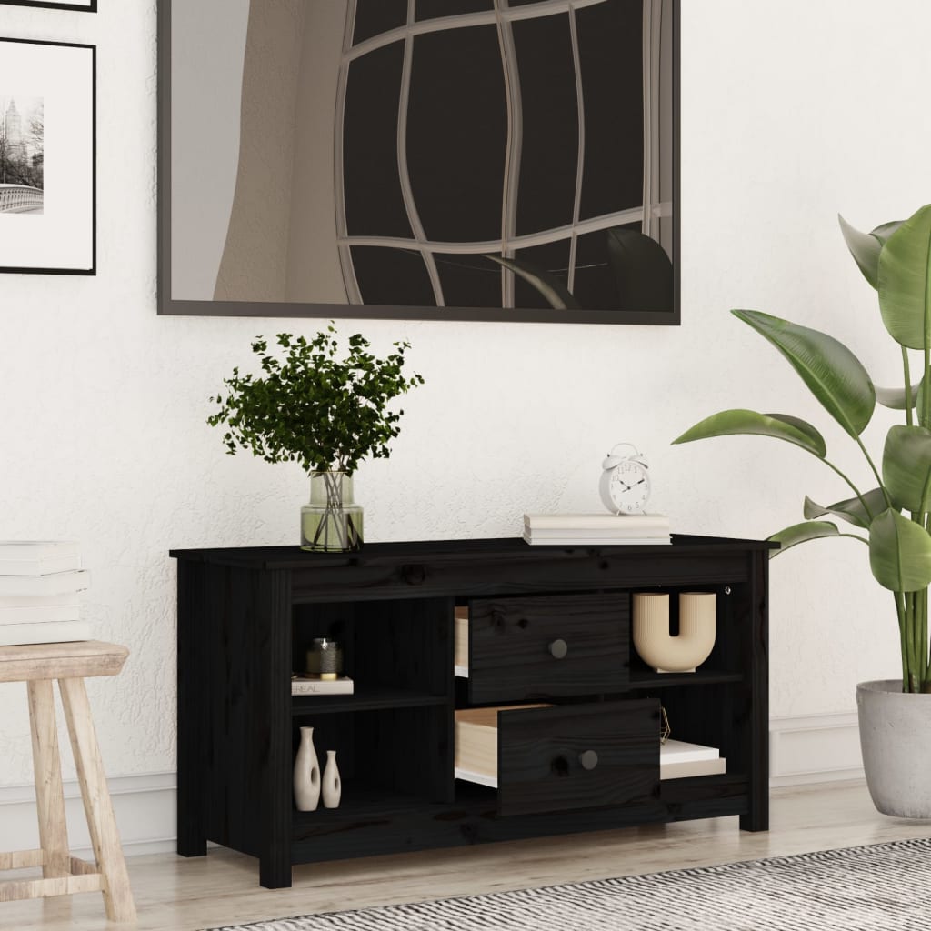 Meuble TV noir 103x36,5x52 cm en bois de pin massif