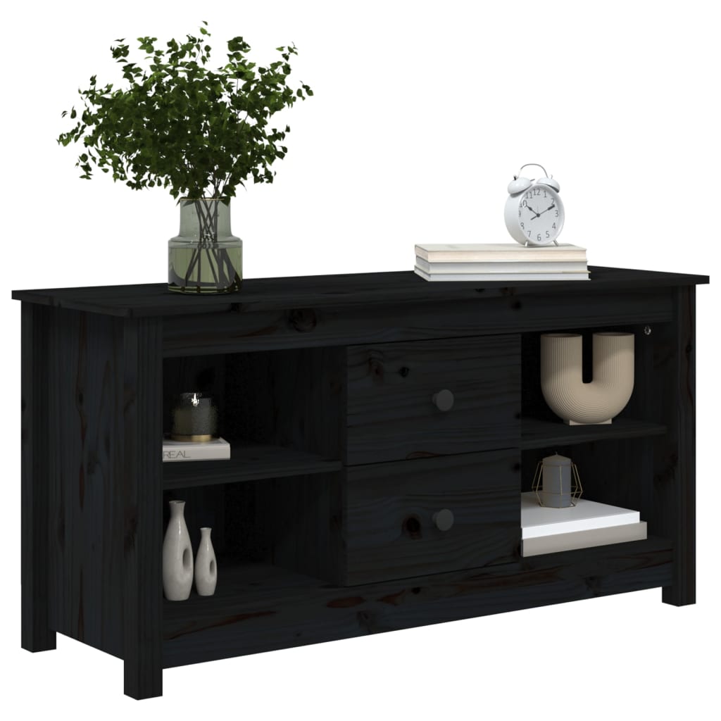 Meuble TV noir 103x36,5x52 cm en bois de pin massif