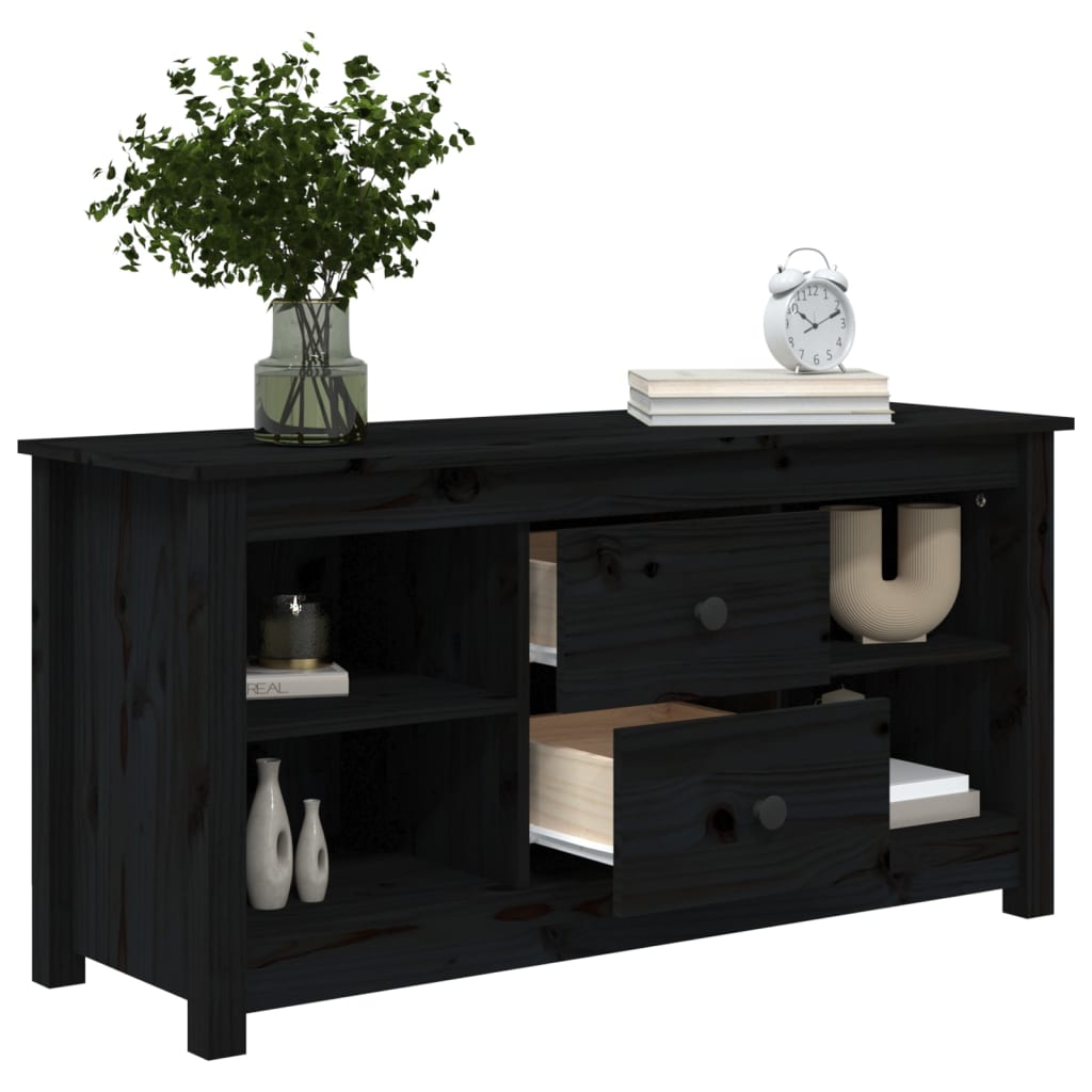 Meuble TV noir 103x36,5x52 cm en bois de pin massif