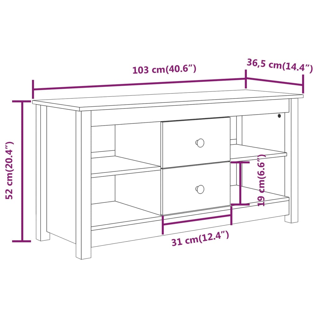 Meuble TV noir 103x36,5x52 cm en bois de pin massif