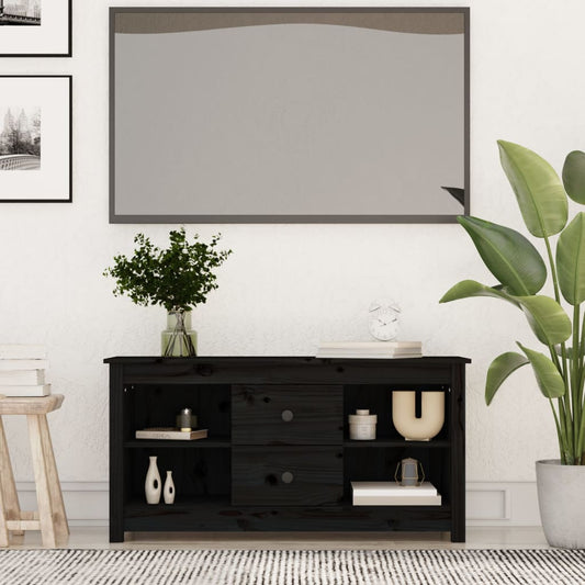 Meuble TV noir 103x36,5x52 cm en bois de pin massif