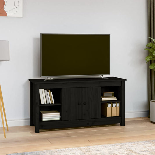 Meuble TV noir 103x36,5x52 cm en bois de pin massif