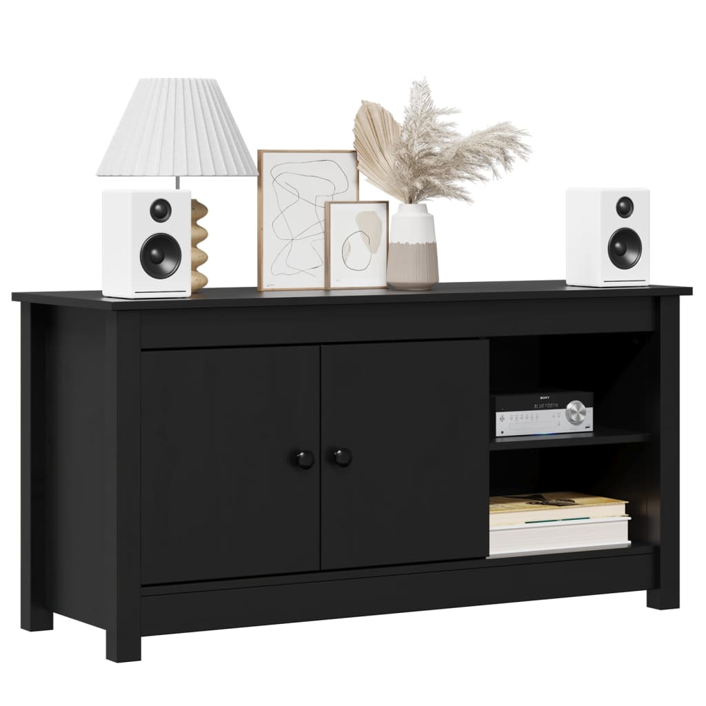 Meuble TV noir 103x36,5x52 cm en bois de pin massif