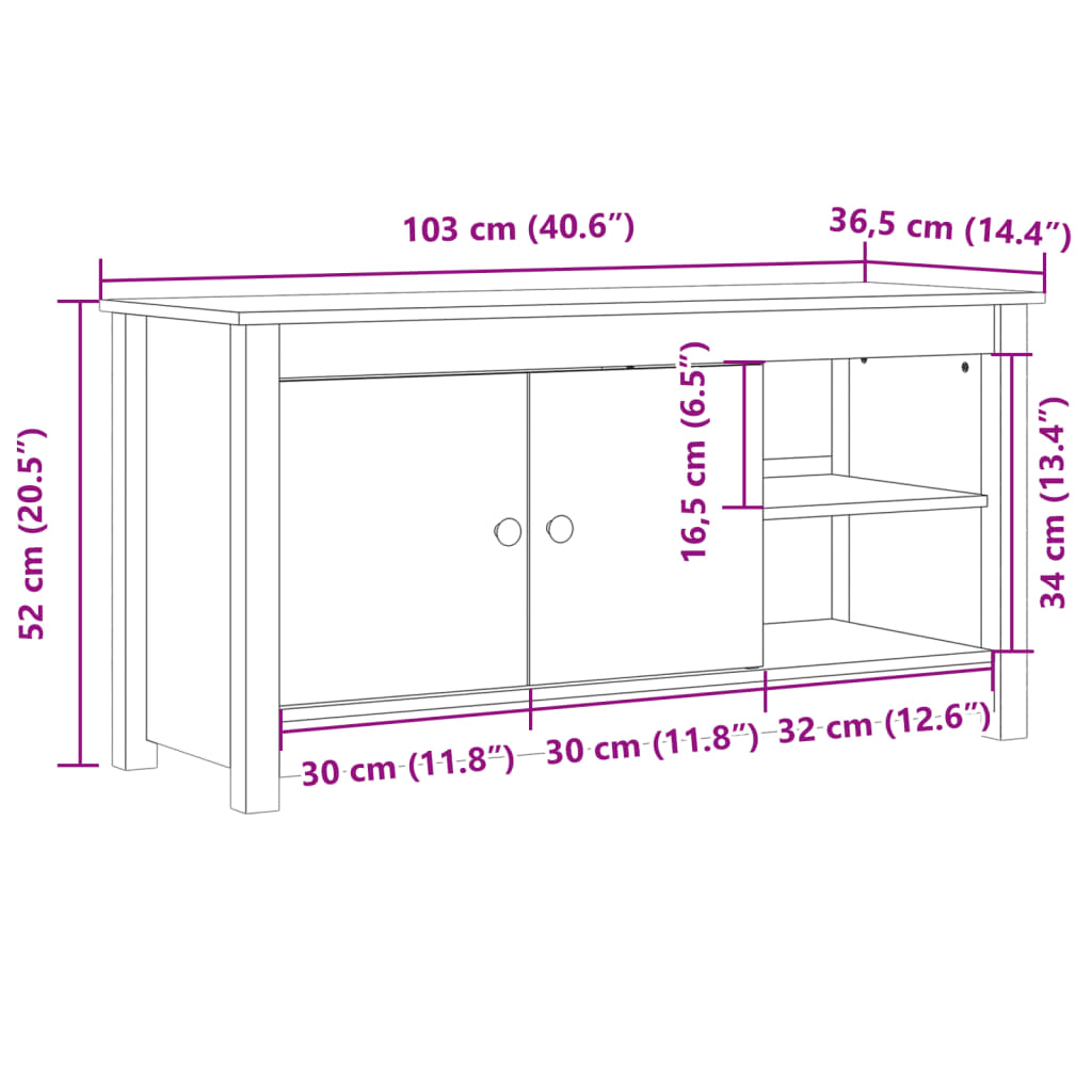 Meuble TV noir 103x36,5x52 cm en bois de pin massif