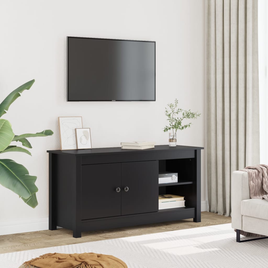 Meuble TV noir 103x36,5x52 cm en bois de pin massif