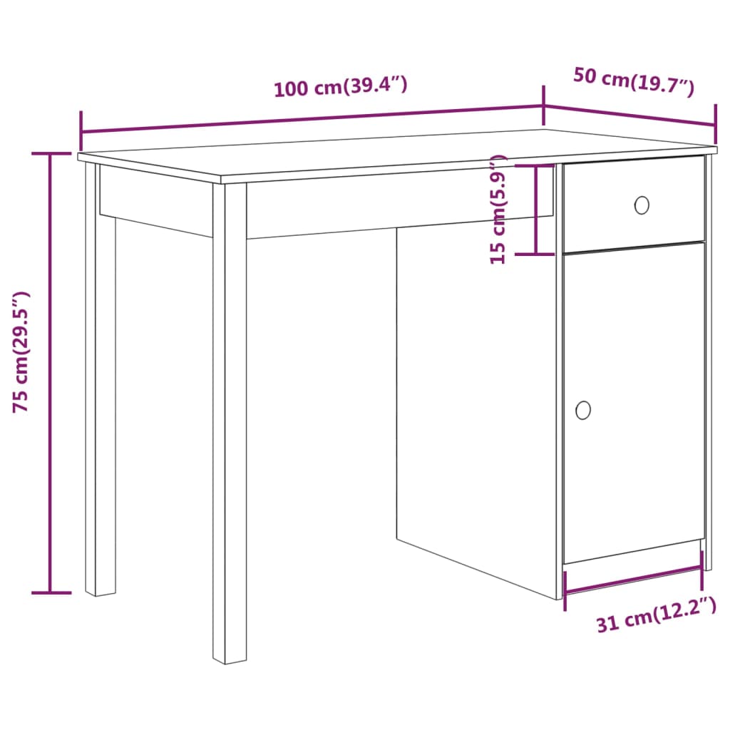 Desk 100x50x75 cm solid pine wood