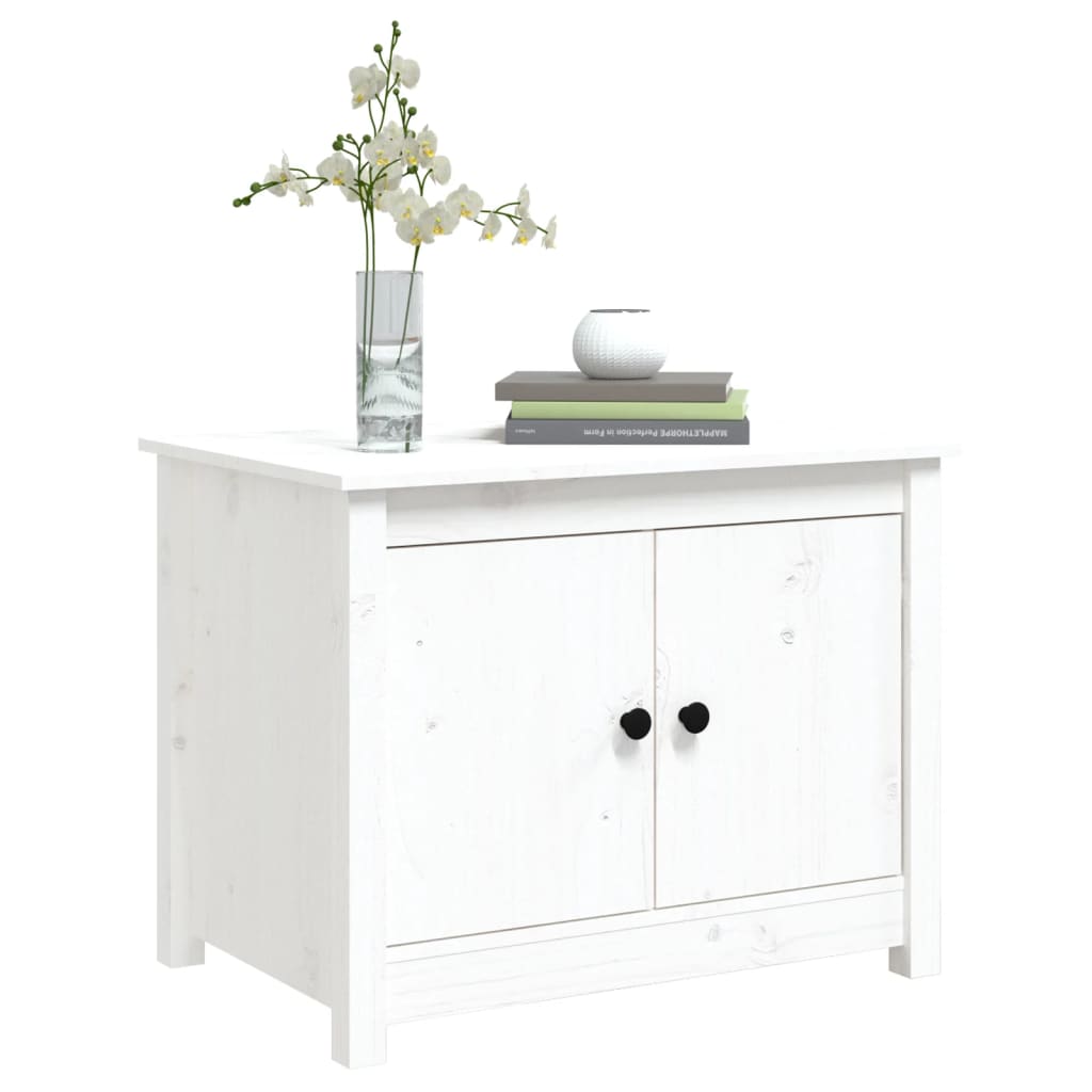 Table basse blanche 71x49x55 cm en bois de pin massif