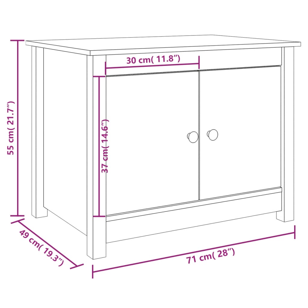 Table basse blanche 71x49x55 cm en bois de pin massif