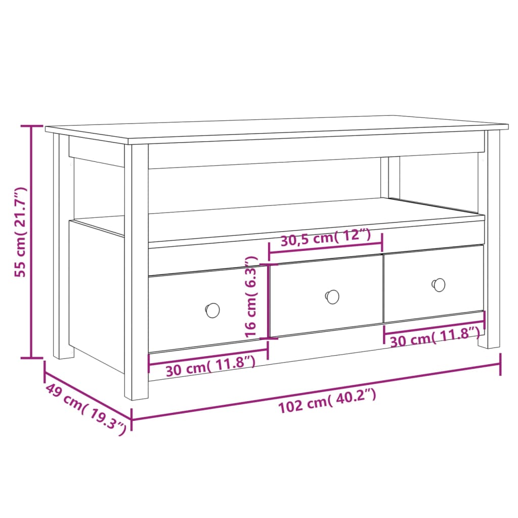 Coffee table 102x49x55 cm solid pine wood