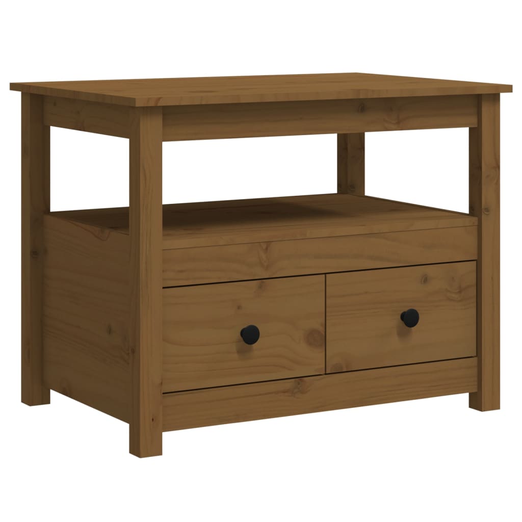 Table basse marron miel 71x49x55 cm en bois de pin massif