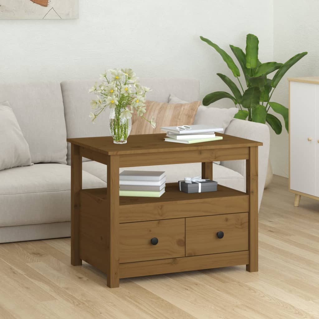 Table basse marron miel 71x49x55 cm en bois de pin massif