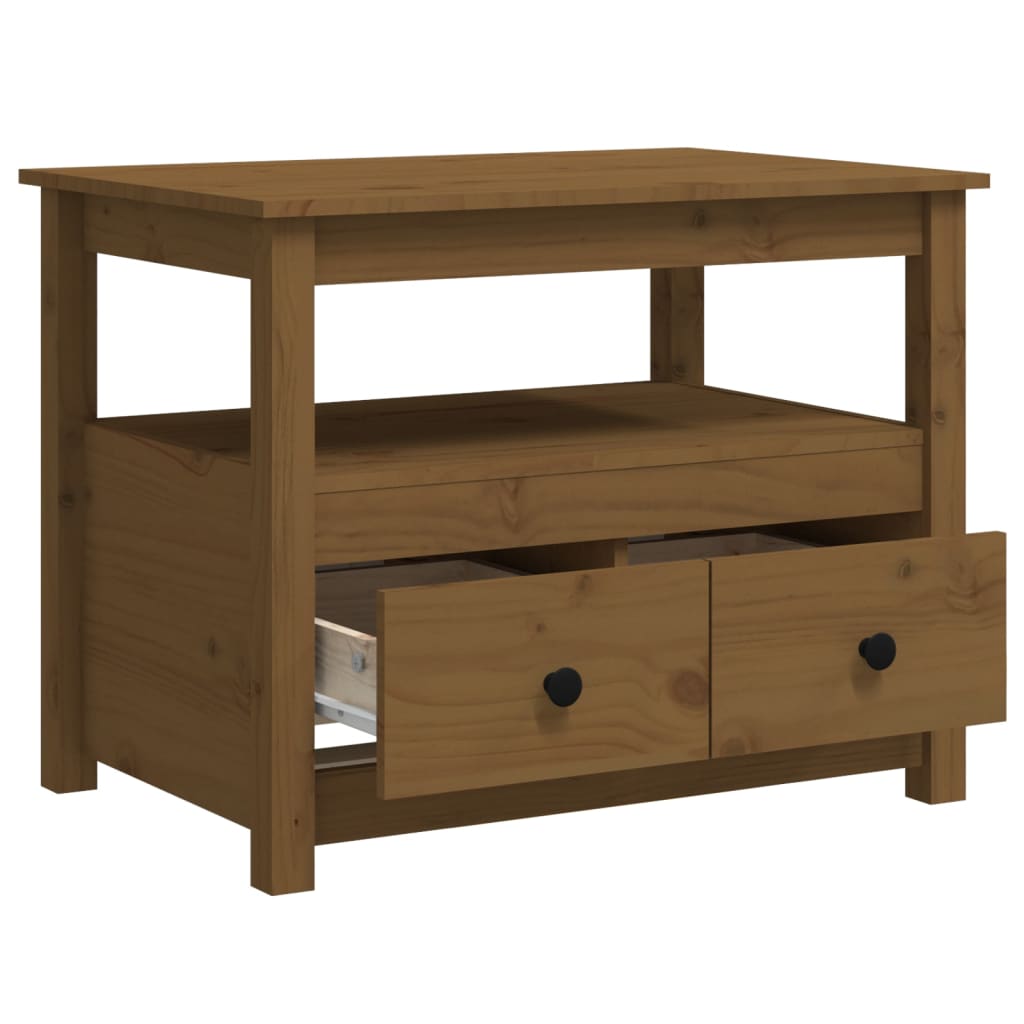 Table basse marron miel 71x49x55 cm en bois de pin massif