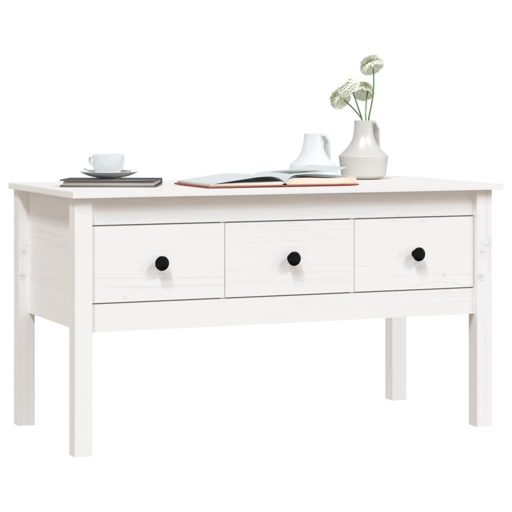 Table basse blanche 102x49x55 cm en bois de pin massif