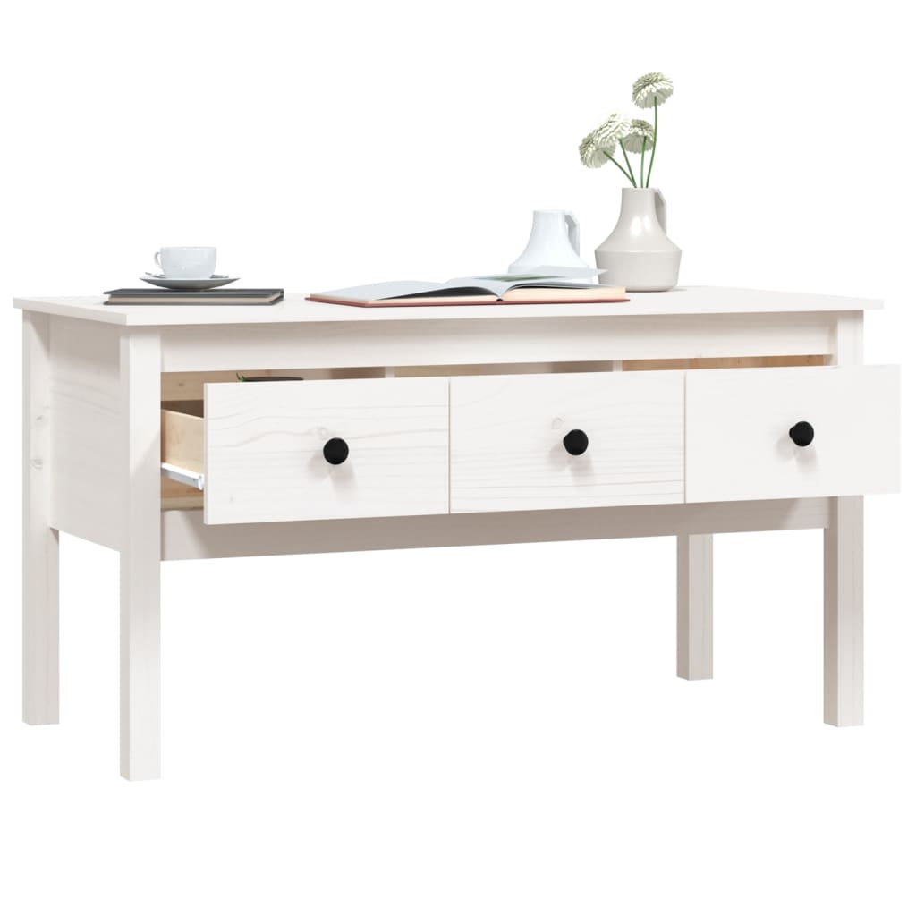 Table basse blanche 102x49x55 cm en bois de pin massif