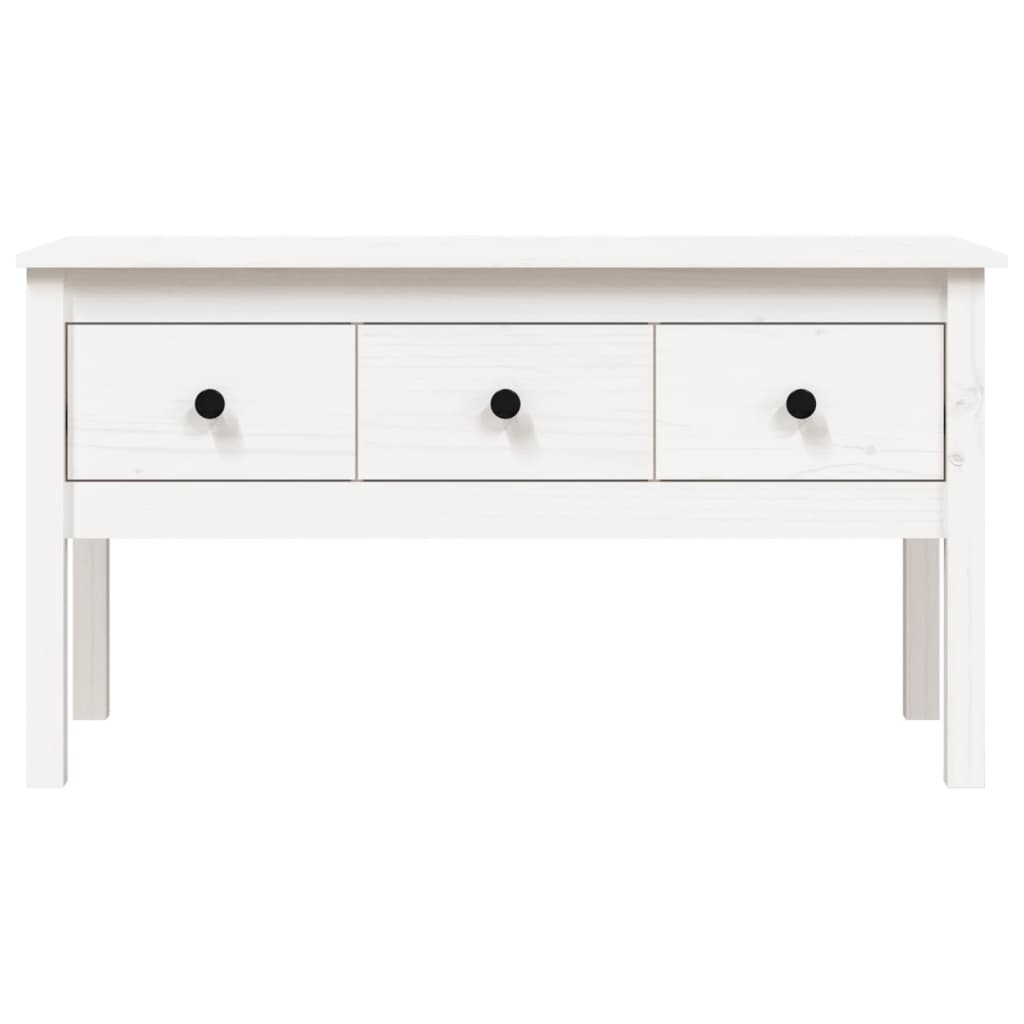 Table basse blanche 102x49x55 cm en bois de pin massif