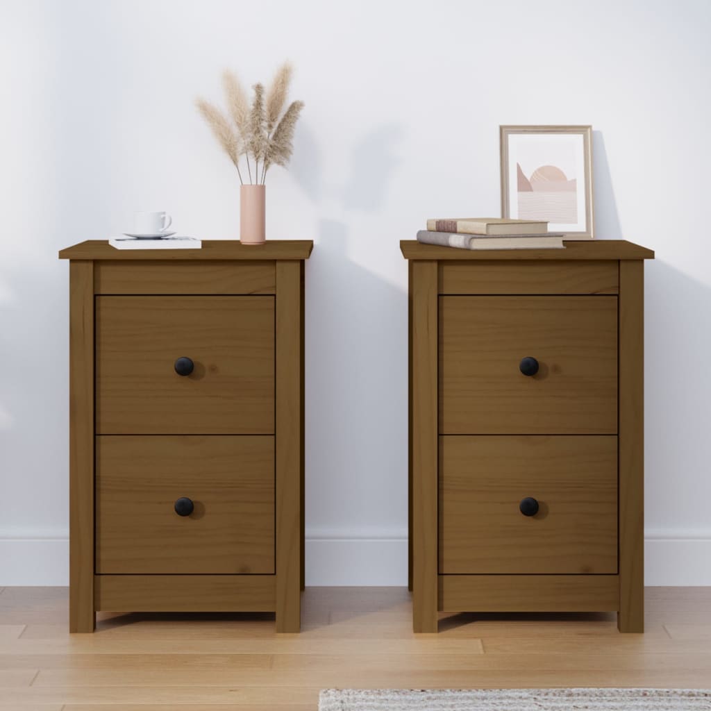 Tables de chevet 2 pcs. marron miel 40x35x61,5 cm en bois de pin massif