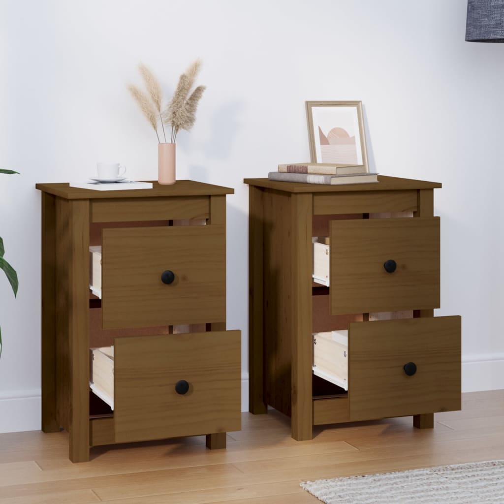 Tables de chevet 2 pcs. marron miel 40x35x61,5 cm en bois de pin massif