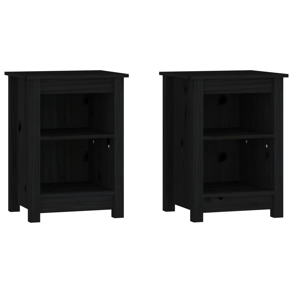 Tables de chevet 2 pcs. Noir 40x35x55 cm en bois de pin massif