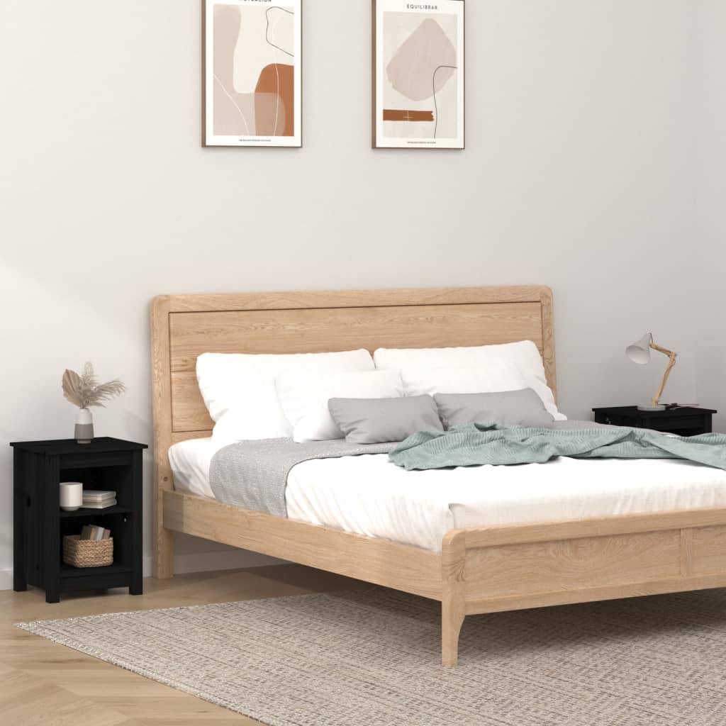 Tables de chevet 2 pcs. Noir 40x35x55 cm en bois de pin massif