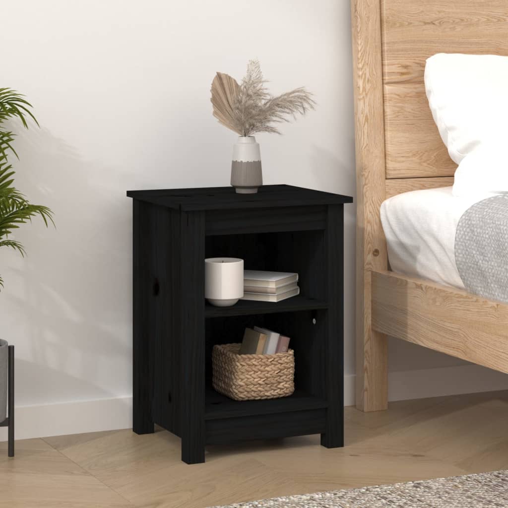 Tables de chevet 2 pcs. Noir 40x35x55 cm en bois de pin massif