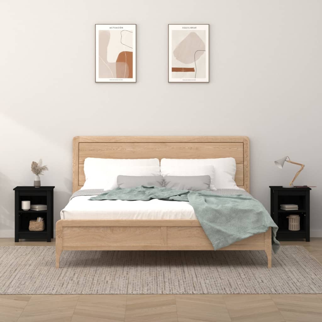 Tables de chevet 2 pcs. Noir 40x35x55 cm en bois de pin massif