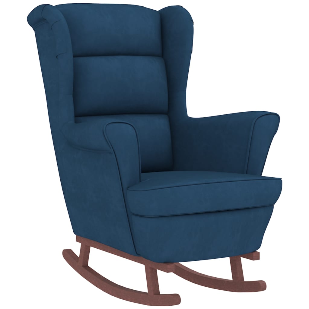 Chaise à bascule et tabouret avec pieds en bois velours bleu