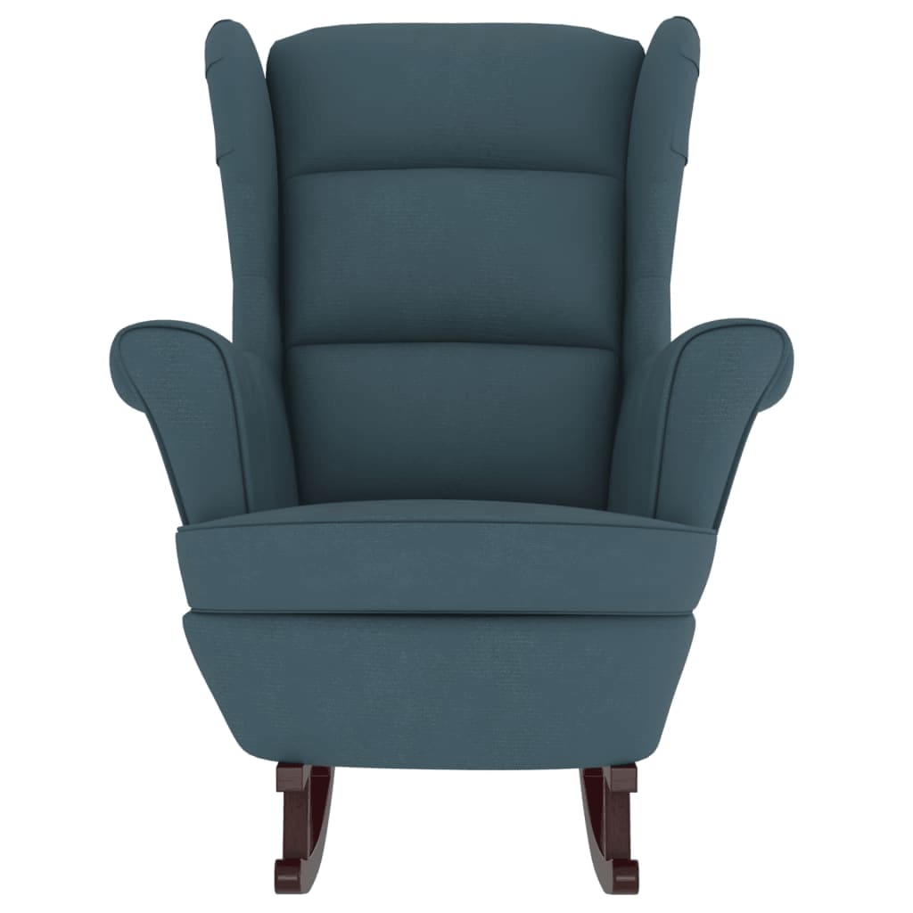 Chaise à bascule et tabouret avec pieds en bois velours bleu
