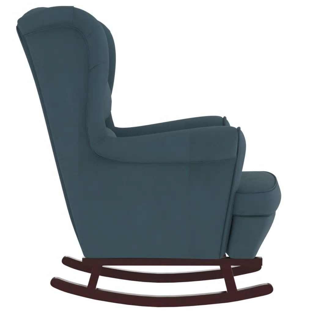 Chaise à bascule et tabouret avec pieds en bois velours bleu