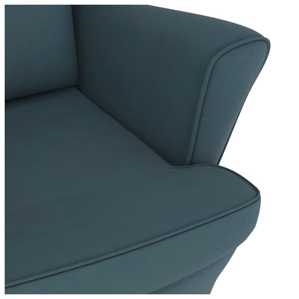 Chaise à bascule et tabouret avec pieds en bois velours bleu