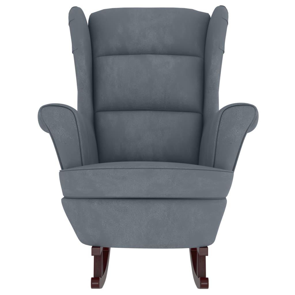 Chaise à bascule et tabouret avec pieds en bois et velours gris foncé