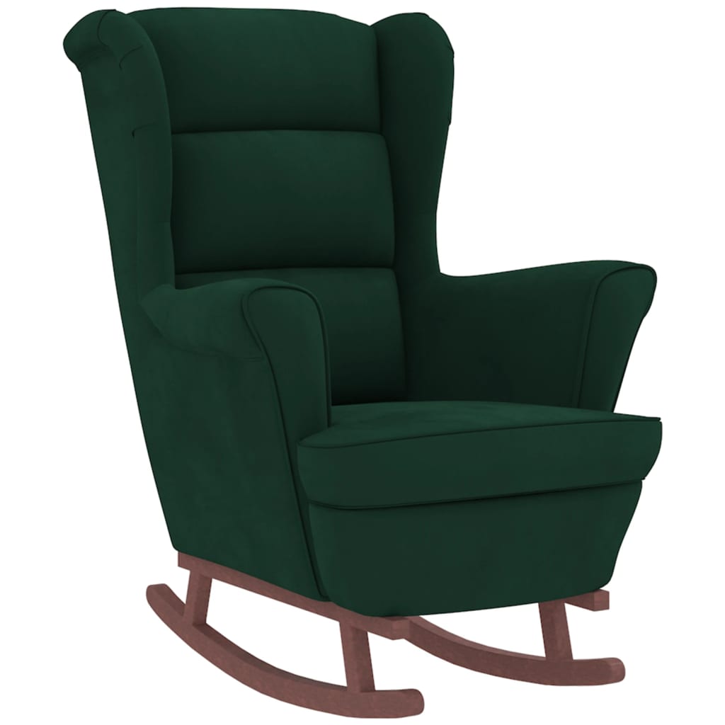 Chaise à bascule et tabouret avec pieds en bois velours vert foncé