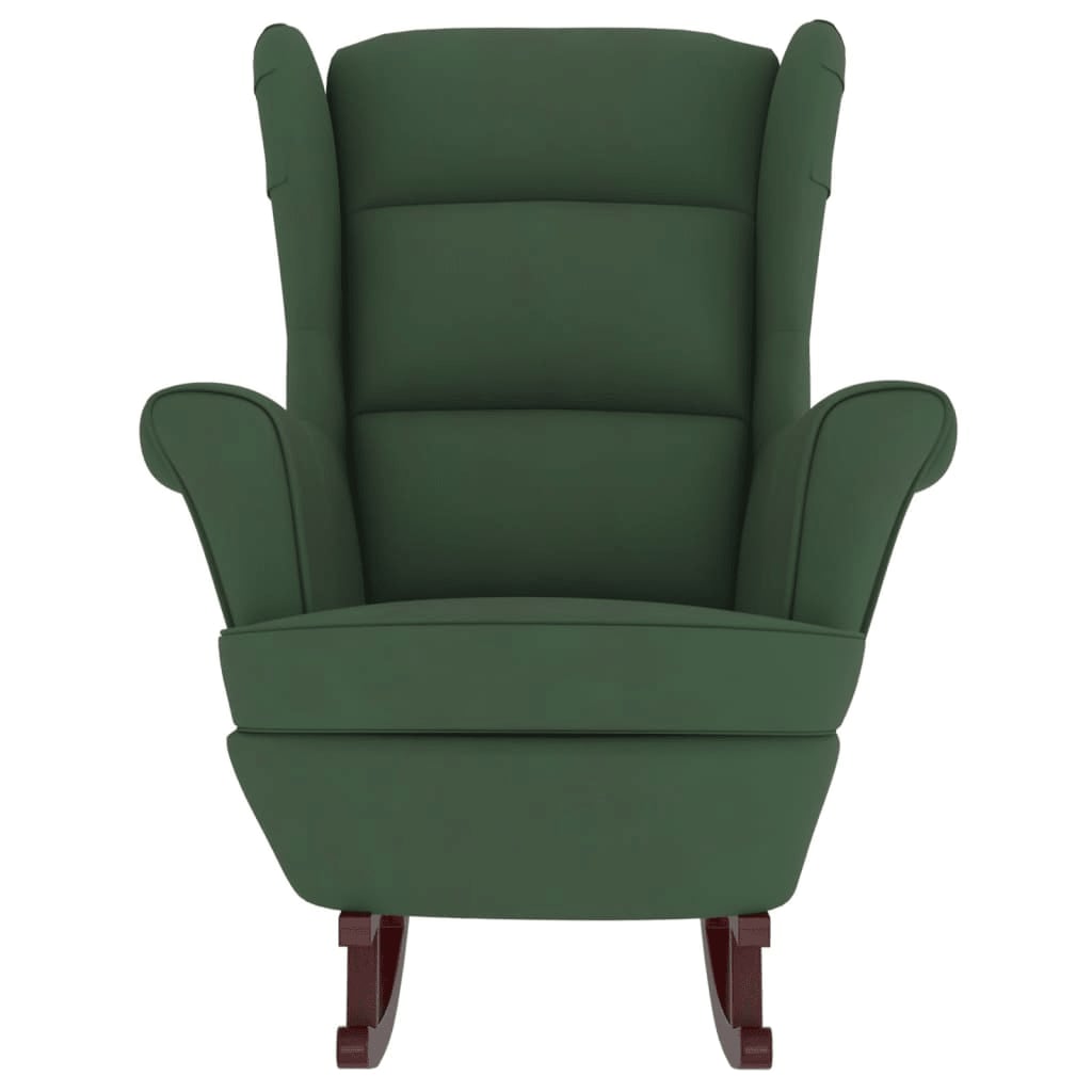 Chaise à bascule et tabouret avec pieds en bois velours vert foncé