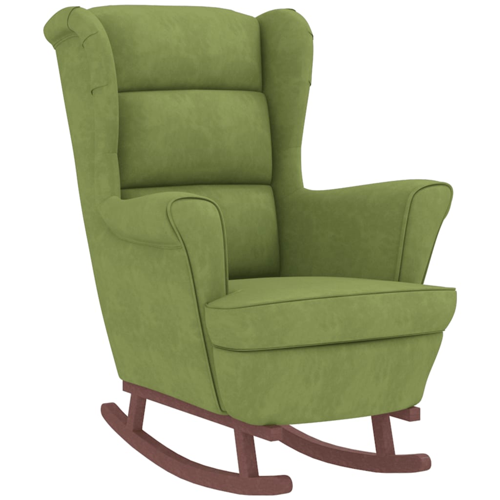 Chaise à bascule et tabouret avec pieds en bois velours vert clair