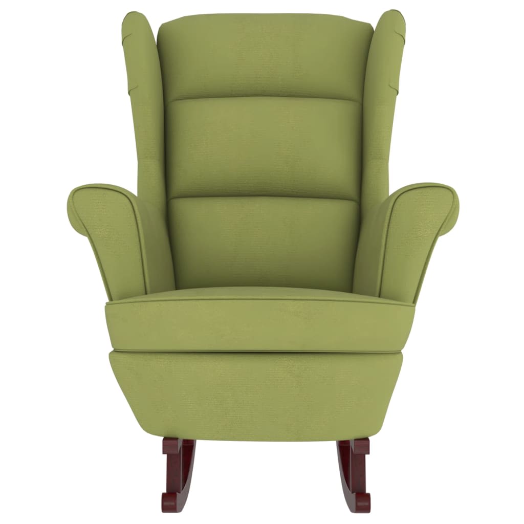 Chaise à bascule et tabouret avec pieds en bois velours vert clair