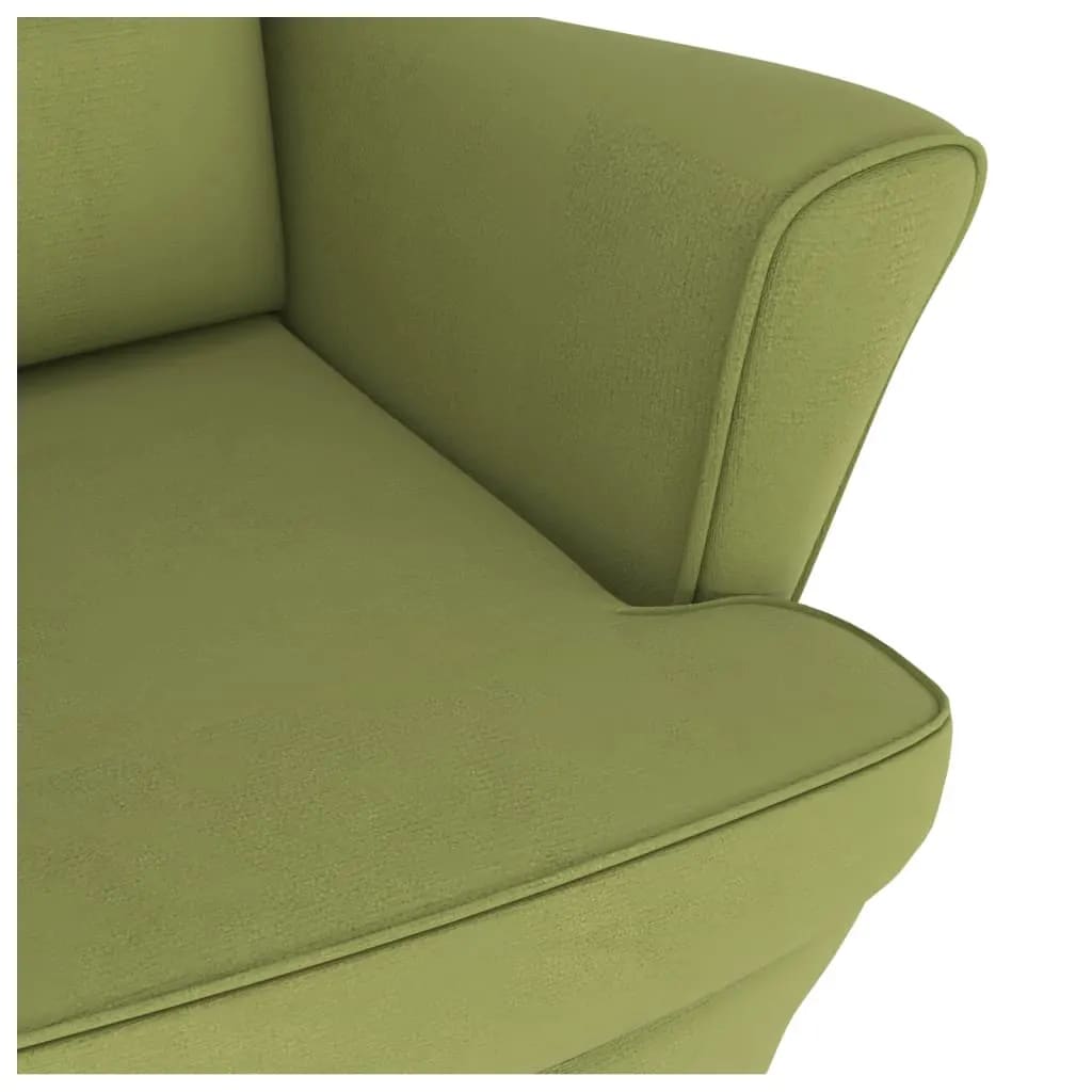 Chaise à bascule et tabouret avec pieds en bois velours vert clair