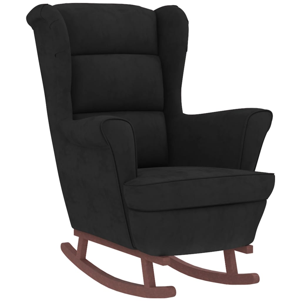 Chaise à bascule et tabouret avec pieds en bois Velours Noir