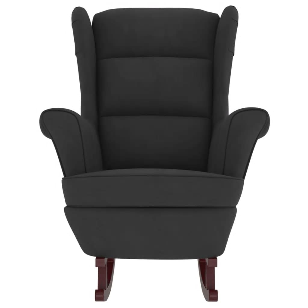 Chaise à bascule et tabouret avec pieds en bois Velours Noir