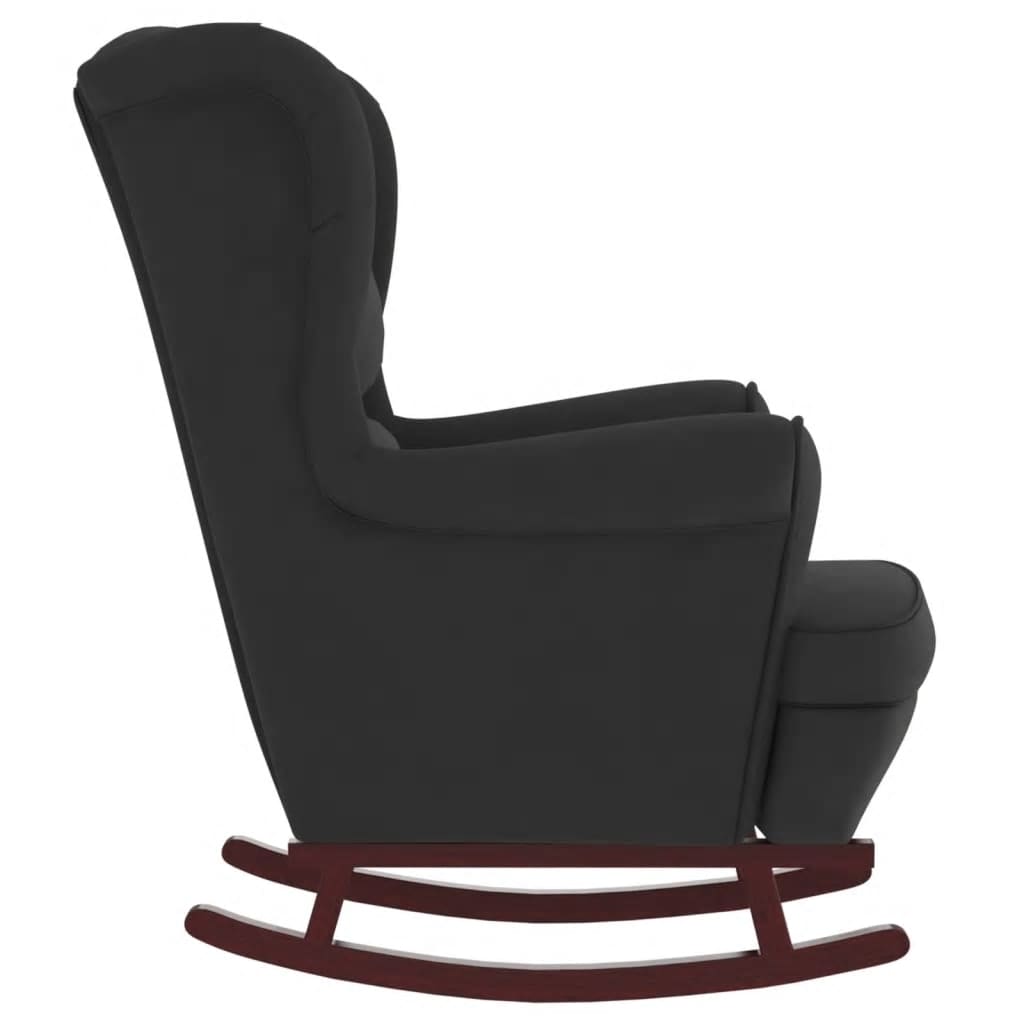 Chaise à bascule et tabouret avec pieds en bois Velours Noir