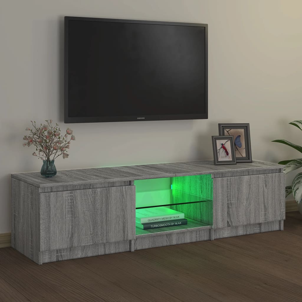 TV-Schrank mit LED-Leuchten Grau Sonoma 140x40x35,5 cm