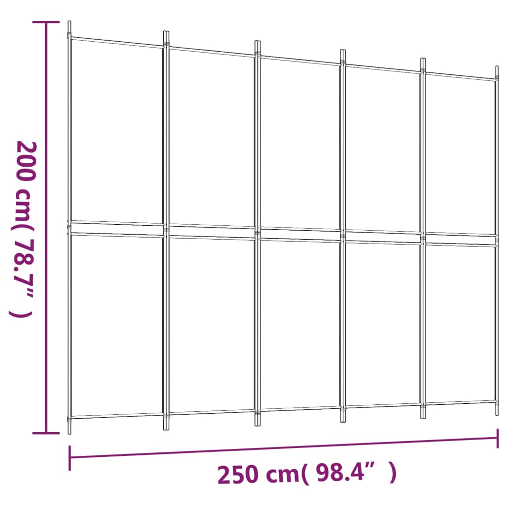 5-tlg. Paravent Weiß 250x200 cm Stoff