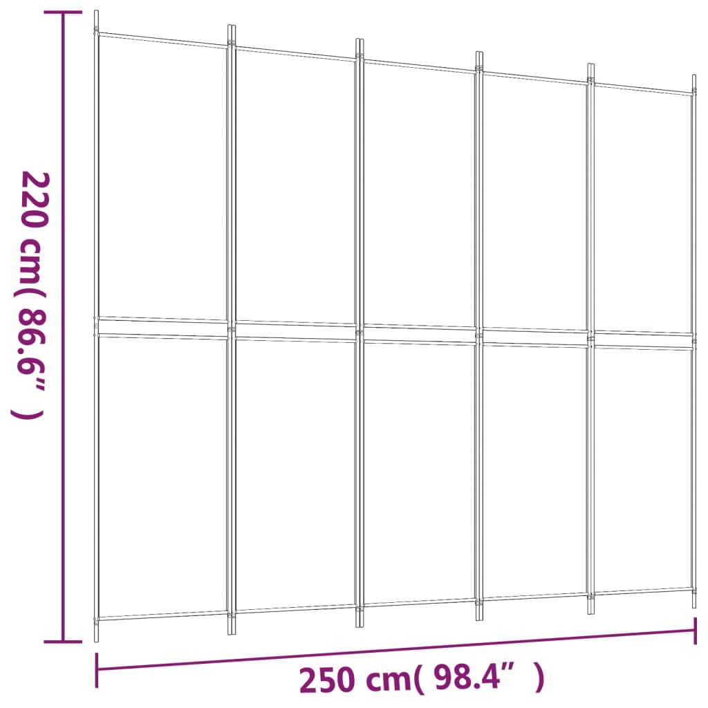 5-tlg. Paravent Weiß 250x220 cm Stoff