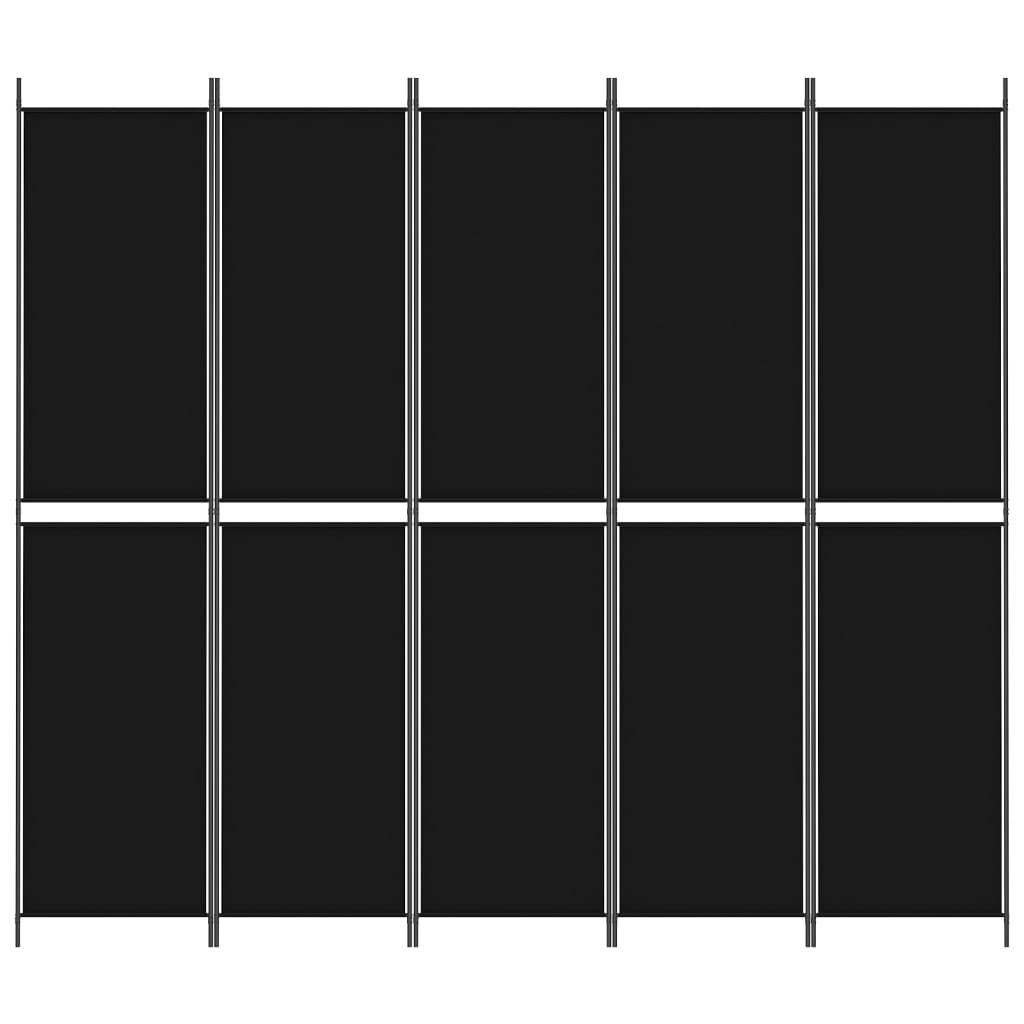 5-tlg. Paravent Schwarz 250x220 cm Stoff